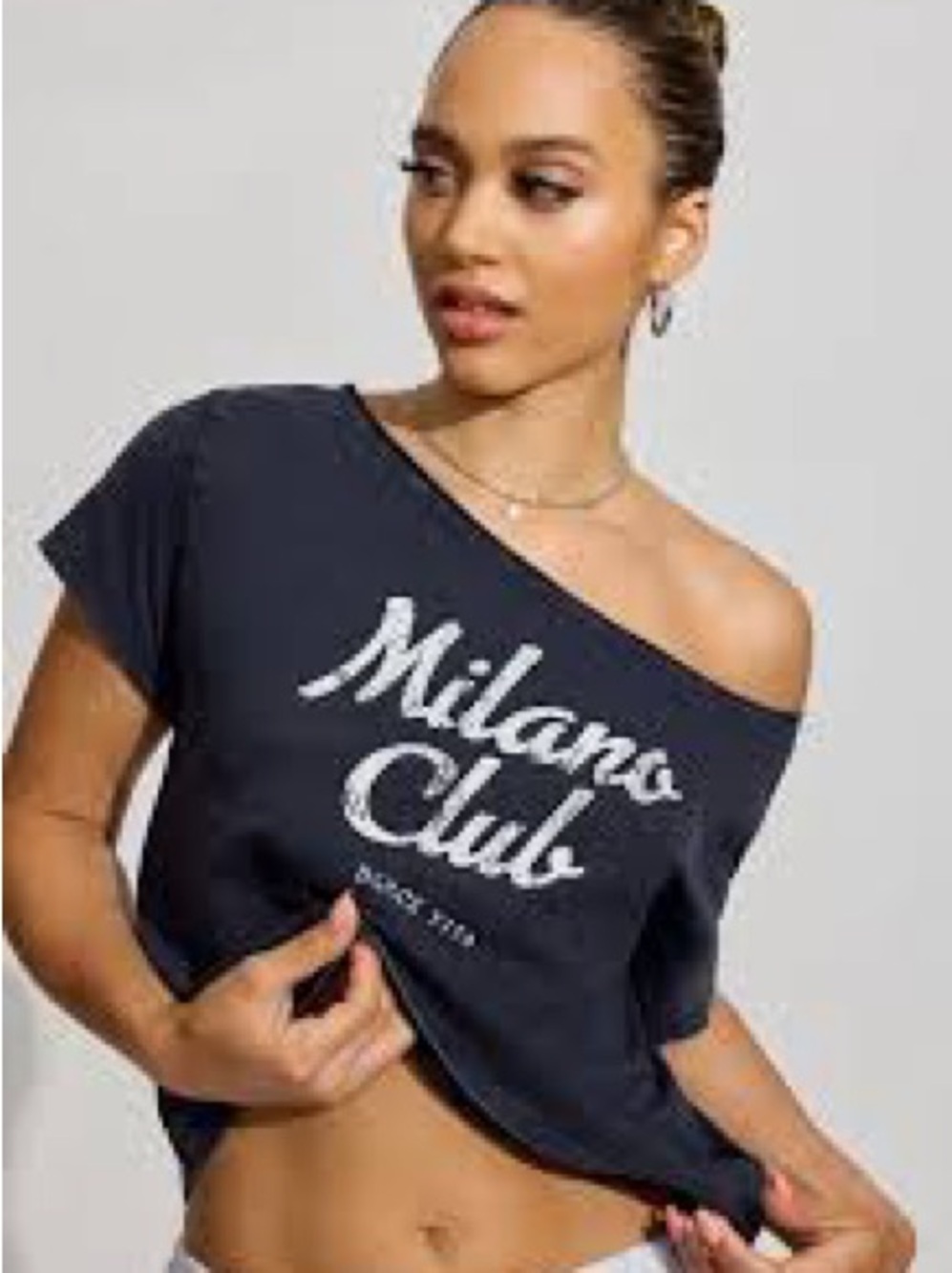 Garage Black Milano Club Off-Shoulder Crop Tee